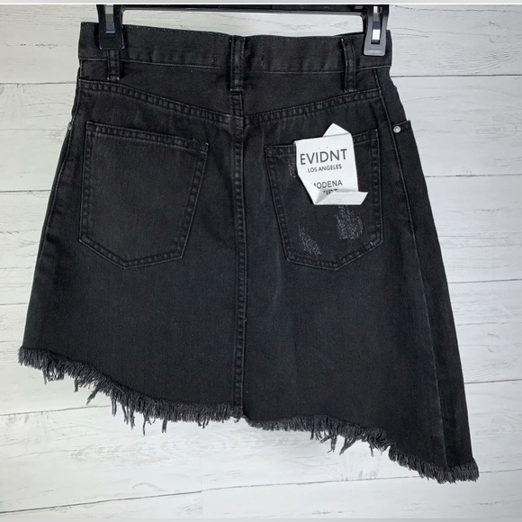EVIDNT | Black Denim Asymmetrical Skirt 25 Distressed Raw Hem - Picture 9 of 9